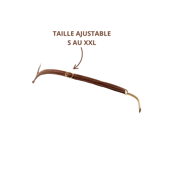 String en dentelle taupe ouvert avec chaînes dorées 